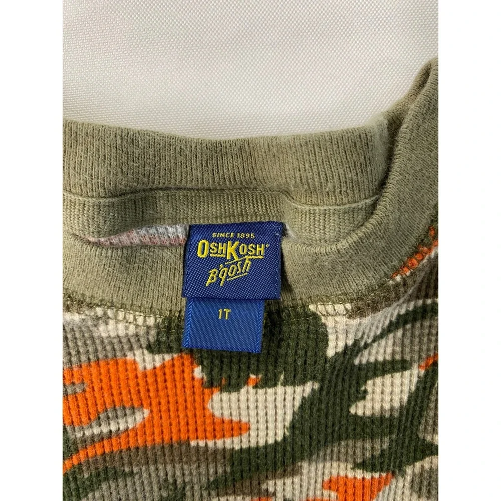 OshKosh B'gosh Boys Camo Bear Deer Bird Reversible Vest & Long Sleeve Shirt 1T